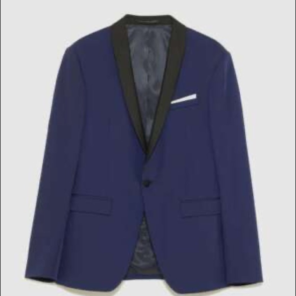 Zara Blue Tuxedo Dinner Jacket w/ Black Detail
